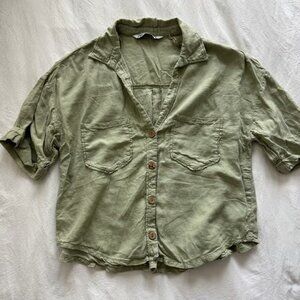 Zara green button up blouse